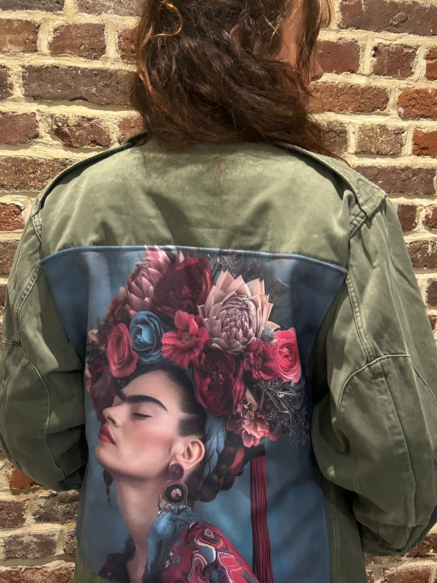 Veste militaire customisée FRIDA KHALO- Artisanat Made in France 🇫🇷