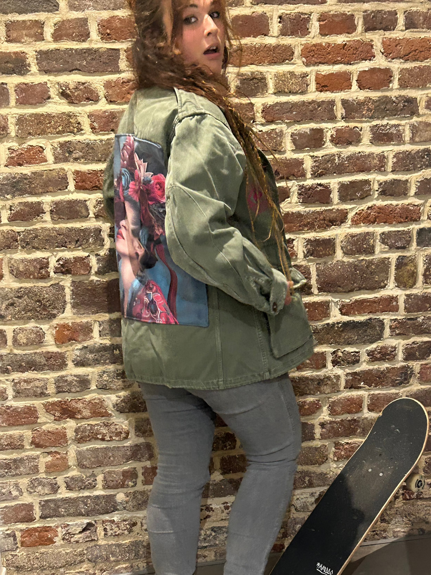 Veste militaire customisée FRIDA KHALO- Artisanat Made in France 🇫🇷