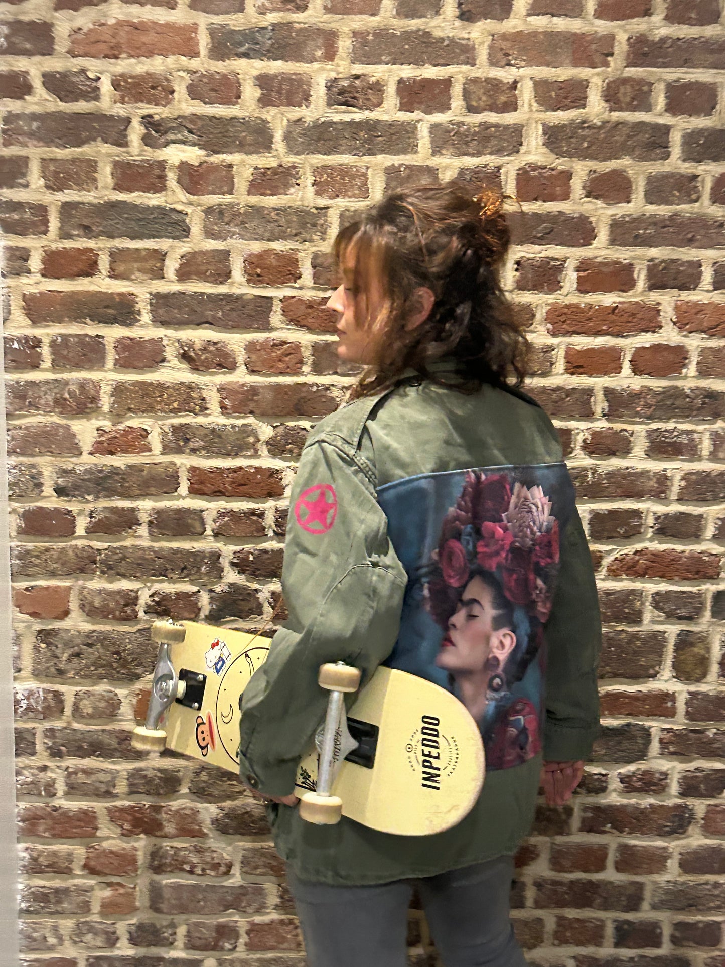 Veste militaire customisée FRIDA KHALO- Artisanat Made in France 🇫🇷
