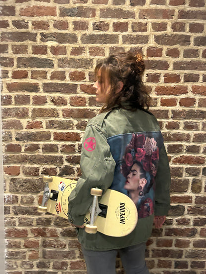 Veste militaire customisée FRIDA KHALO- Artisanat Made in France 🇫🇷
