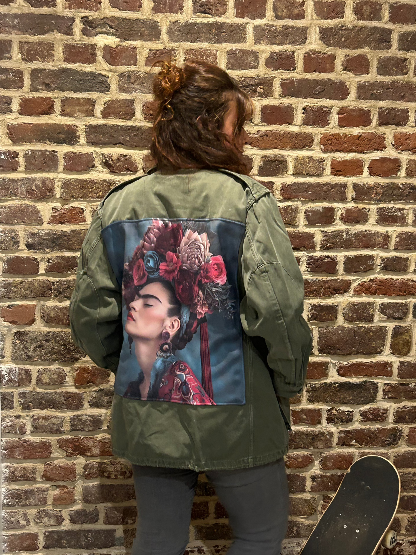 Veste militaire customisée FRIDA KHALO- Artisanat Made in France 🇫🇷