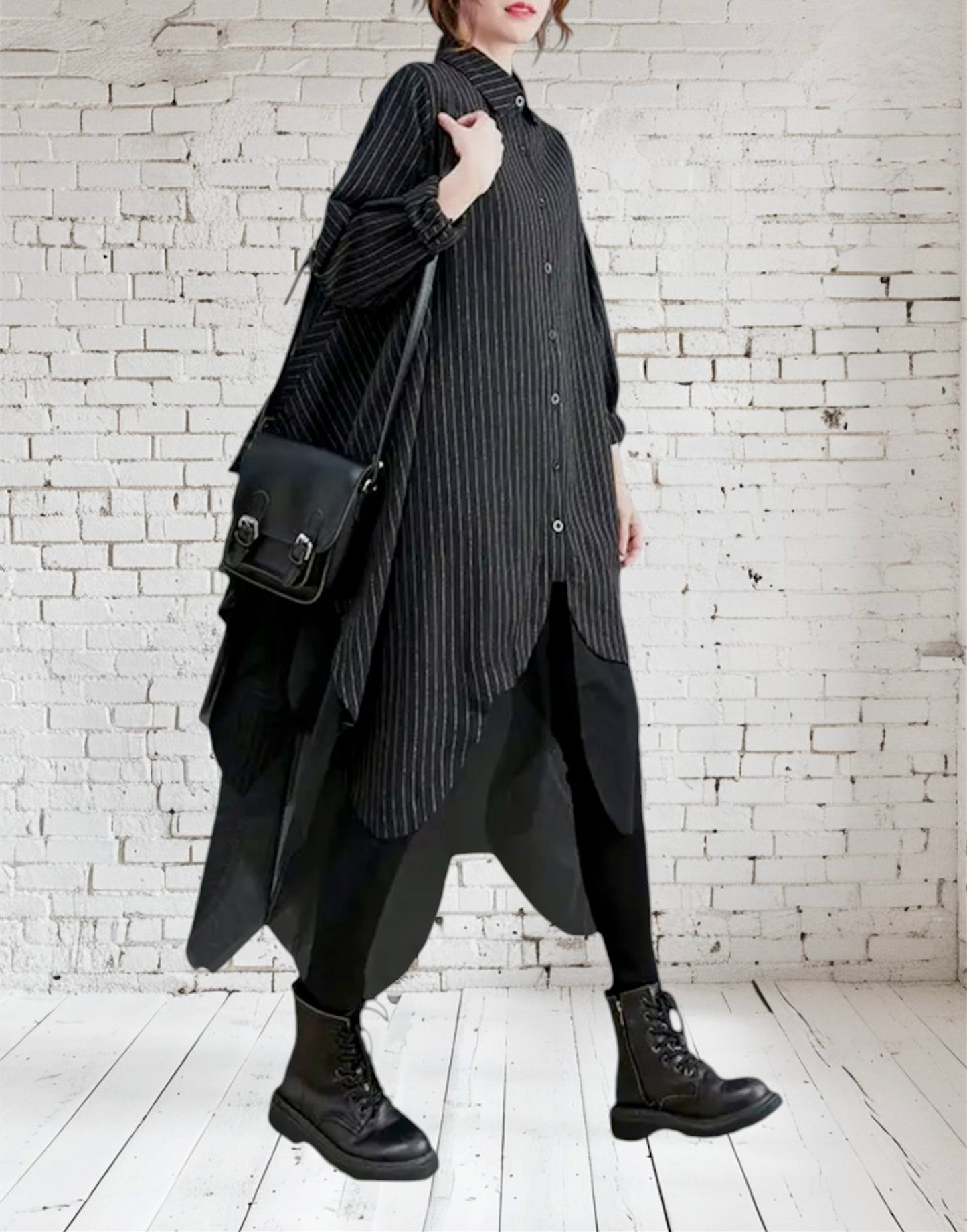 Robe en tissus rayé  à revers fendus