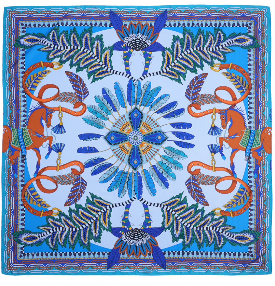 foulard_pony_wild_medium_bleu 90 x 90 